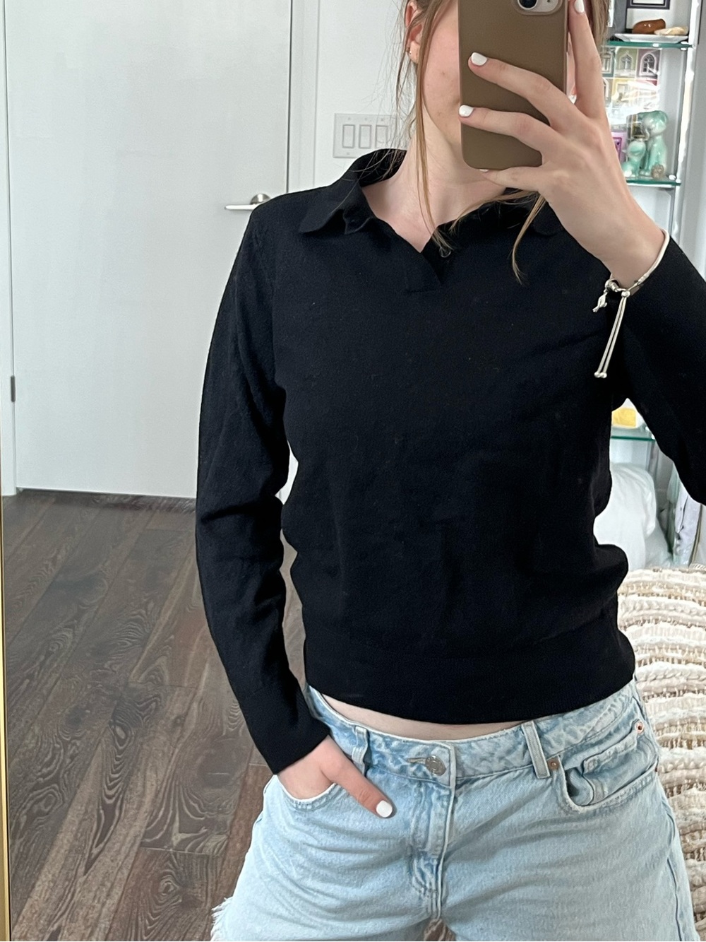 Zara Black Collared Wool Sweater & Top